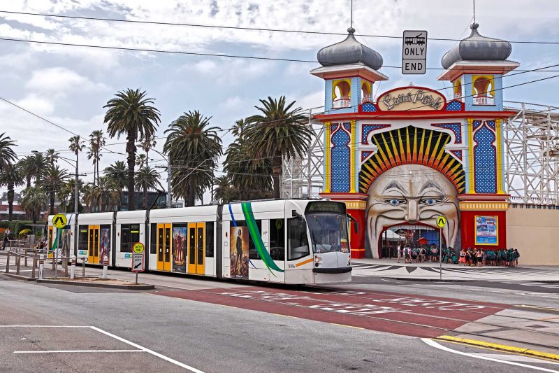 Melbourne tram passing Luna Park