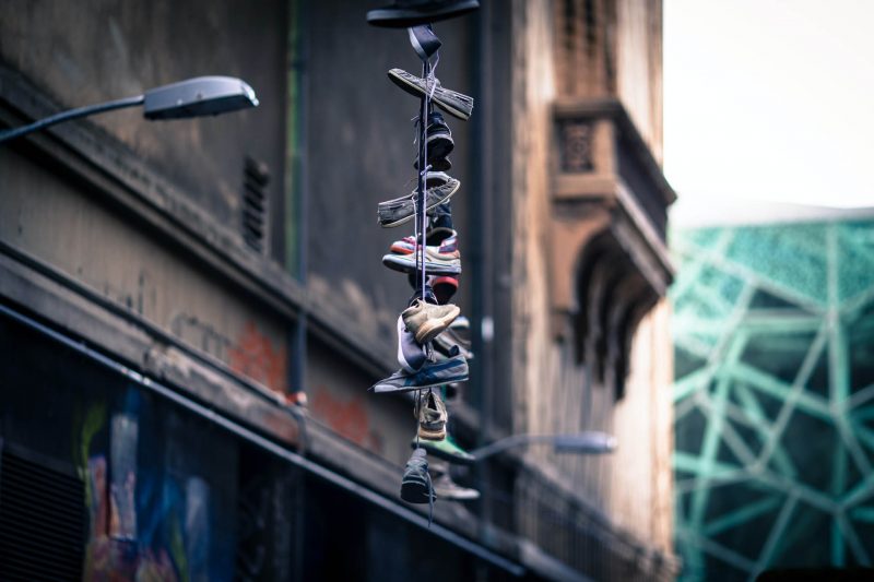 Melbourne street art, Sneakers hang over street