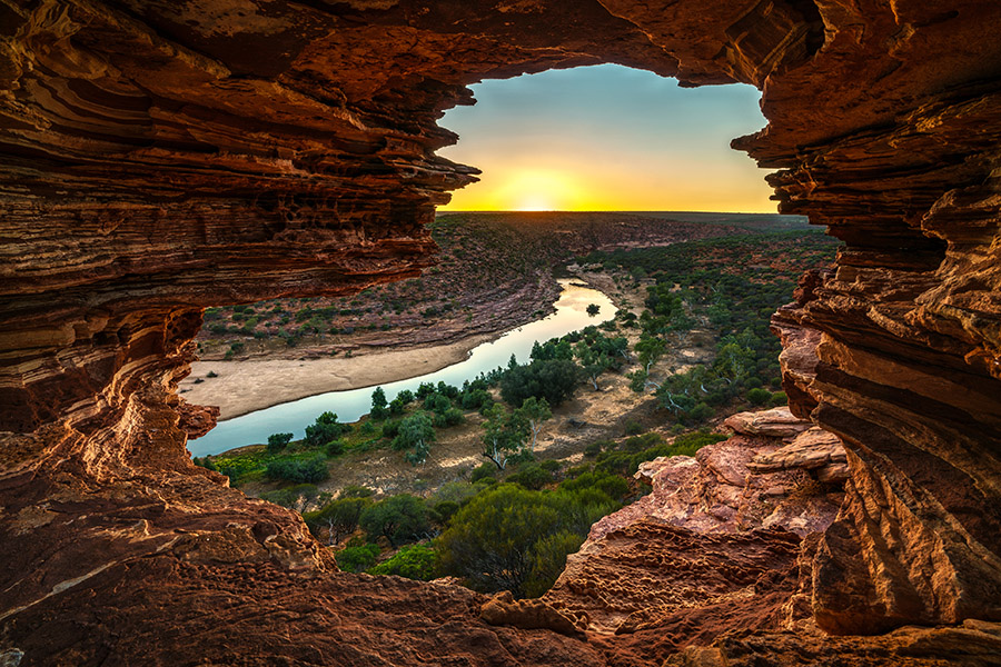 Sunrise at natures window in Kalbarri national park, Western Australia