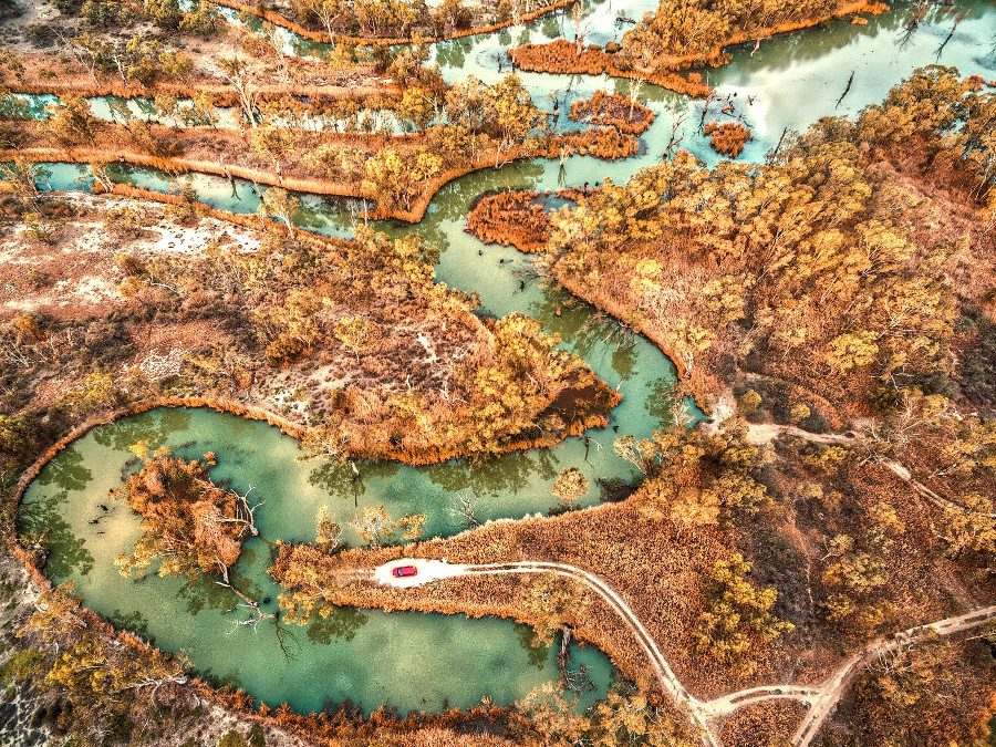 Aerial view of The Murray River National Park, Australia