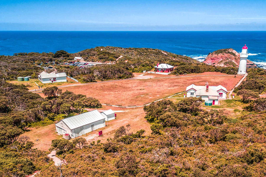 Cape Schanck Lighthouse accommodation aerial view, Australia
