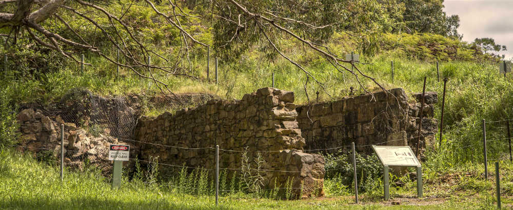The old engine house on the site of The Almanda Mine (1850 - 1887), a historic disused silver mine in Scott Creek Conservation Park, South Australia